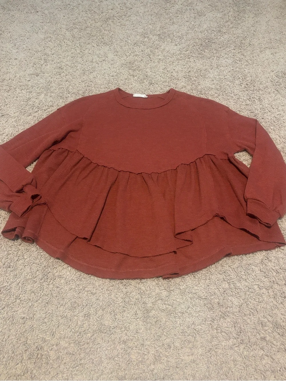 Altar’d State Ruffled Waffle Knit Peplum Top - Rust - Picture 1 of 3